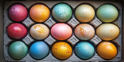 Poster - Easter Eggs arranged in an Egg Box (top view layout)