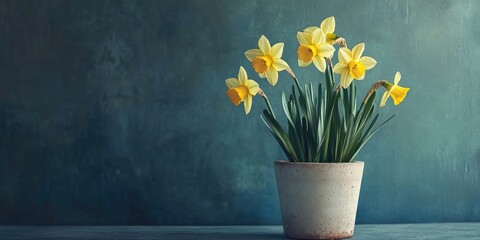 Aufkleber - blooming daffodils in a cement flower pot