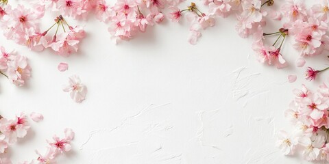 Aufkleber - Softness of cherry blossoms or Sakura spring flowers on a white background with copy space for texture.