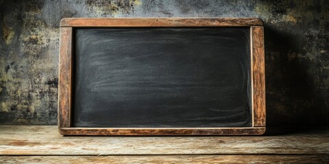 Poster - Empty chalkboard set against a rustic backdrop.