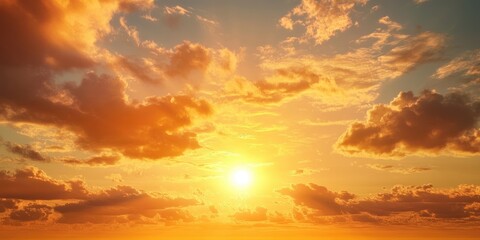 Poster - Sky after sunset, with a yellow and orange hue above and a golden sun. Stunning summer sunset scene.