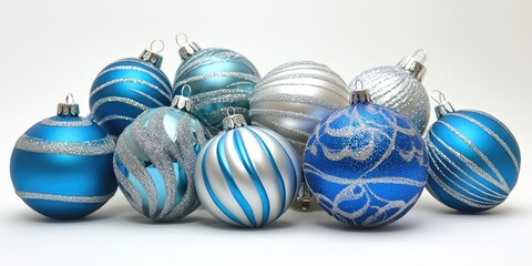 Wall Mural - Blue and silver Christmas ornaments