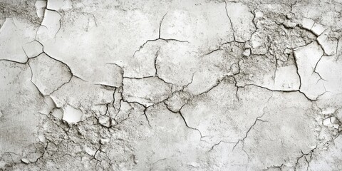 Fototapete - Close-up of cracked concrete wall texture, unpainted cement background in vintage style for graphic design or retro wallpaper, showcasing the texture of cracks in the concrete wall.