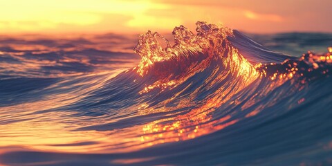Poster - Sea waves illuminated beautifully by the warm light of the setting sun.