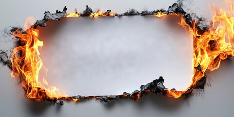 Poster - Burning paper on white paper with a shadow, text copyspace