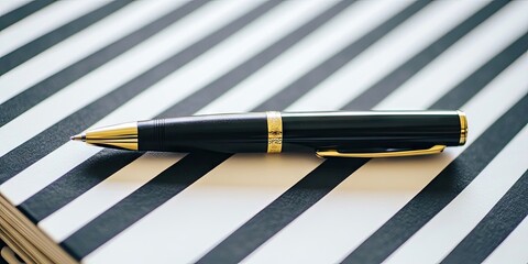 Aufkleber - a pen resting on a striped notebook