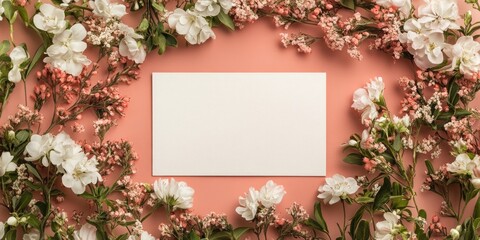 Aufkleber - Invitation or greeting card mockup featuring flowers, blank card mockup with copyspace.