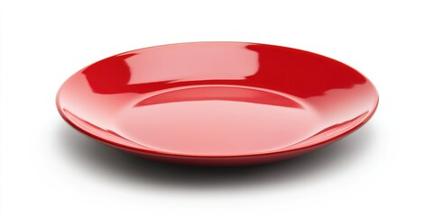 Poster - Empty red circular ceramic plate isolated on a white background with a clipping path.