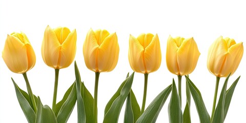 Aufkleber - A cluster of yellow tulips set against a white background.