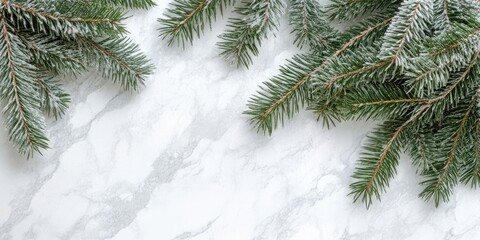 Aufkleber - Glossy Christmas branches on a marble backdrop.