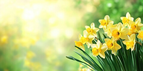 Poster - daffodil flowers. Spring theme with copyspace