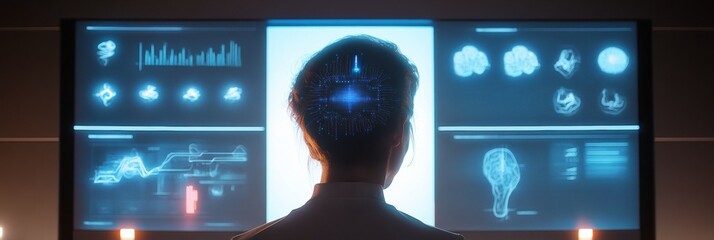 Leinwandbilder - A user engages with an interactive mirror that assesses hair condition and offers AI-driven care suggestions in a sleek environment. Generative AI
