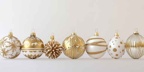 Poster - Christmas decorations featuring golden ornaments on a white background.