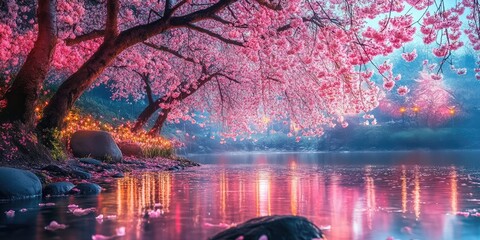Poster - Nighttime cherry blossom
