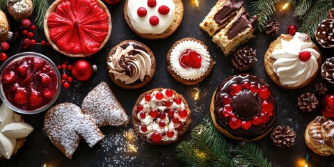 Aufkleber - Christmas Background Featuring Desserts. Horizontal.
