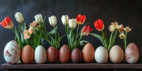 Aufkleber - Easter decor featuring eggs and tulips