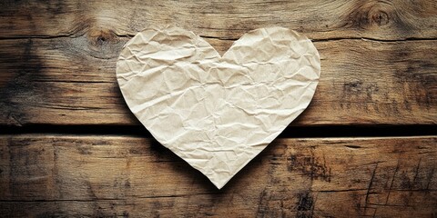 Aufkleber - Blank paper in the shape of a heart on a wooden surface with copyspace, ideal for a Valentine's background.