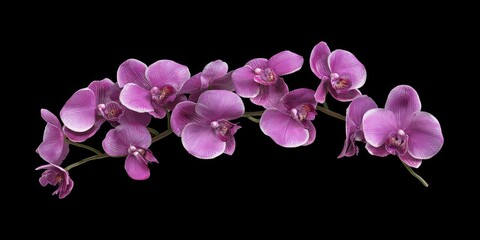 Aufkleber - Branch of violet phalaenopsis or Moth orchid from the Orchidaceae family, isolated against a black background with a clipping path.