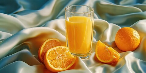 Wall Mural - Fresh orange juice on fabric