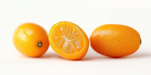 Poster - Close-up of a kumquat orange set against a white background.