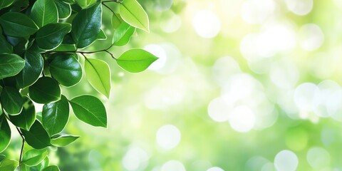 Aufkleber - Green leaves in nature against a bokeh background with copy space for text.