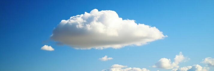 Poster - A fluffy cloud drifts slowly across a vibrant blue sky under bright sunlight, creating a peaceful and calm setting. Generative AI