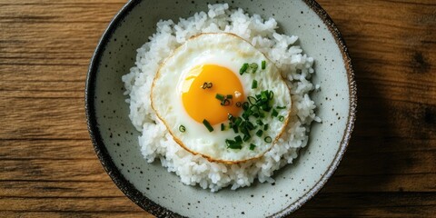 Aufkleber - Simple meal: fried egg served with steamed rice.