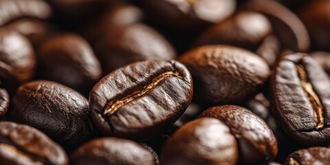 Wall Mural - Close-up of roasted coffee beans.