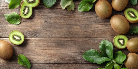 Poster - Fresh kiwis on a wooden backdrop.
