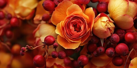 Aufkleber - Flowers, roses, hypericum, detailed view, macro.