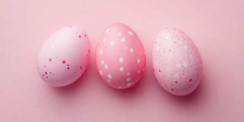Aufkleber - Pink Easter eggs decorated on a colored background, top view.