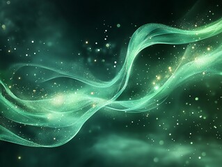 Poster - Abstract green wave with glowing particles. (1)