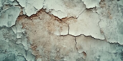 Fototapete - Close-up of cracked concrete wall texture, unpainted cement background in vintage style for graphic design or retro wallpaper, showcasing the texture of cracks in the concrete wall.