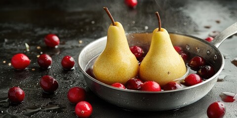 Aufkleber - Cooking fresh pear and cranberry. Studio Image