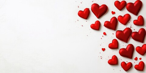 Fototapete - white background featuring red hearts and copy space
