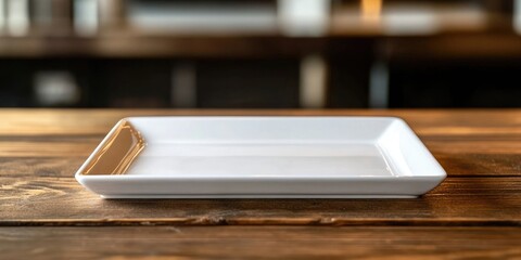 Aufkleber - white rectangular plate for home or restaurant on a wooden table