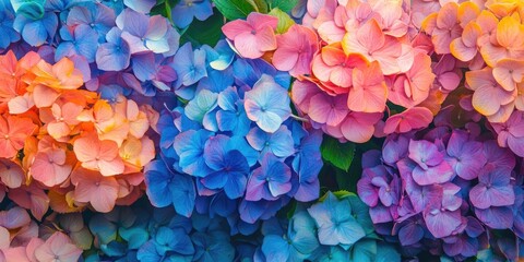 Aufkleber - Vibrantly bloomed colorful hydrangea flowers