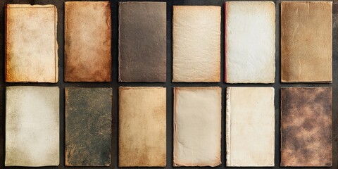 Aufkleber - Set of paper and textile textures. Blank vintage pages and worn book covers. Distressed canvas surface. Ideal for backgrounds and vintage-style designs. Vacant area for text.