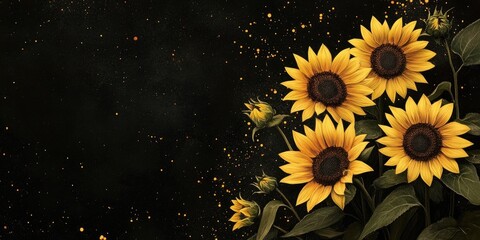 Poster - Nighttime sunflowers background