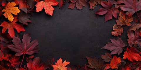 Poster - Frame of leaves, vibrant autumn foliage, seasonal background, rustic image, copyspace