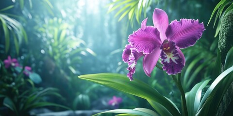 Poster - Beautiful purple orchid blooming in the garden with a natural backdrop.