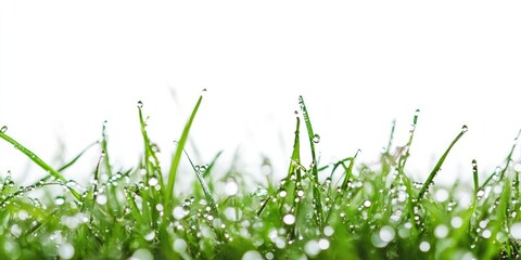 Aufkleber - green grass with gleaming dew drops on a white background side view