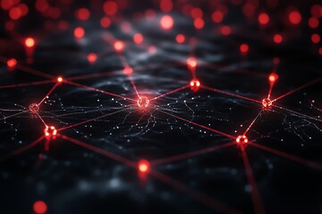 Aufkleber - Abstract network connections visualized as glowing red nodes and lines on a dark background.
