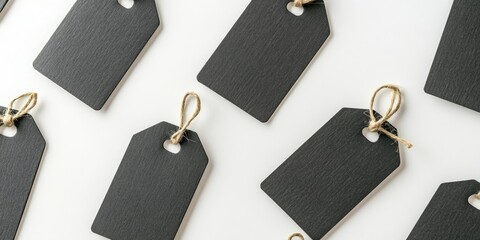 Leinwandbilder - Black Friday sales tags idea. Grey paper tags on a white background. Flat lay, top view, copyspace.