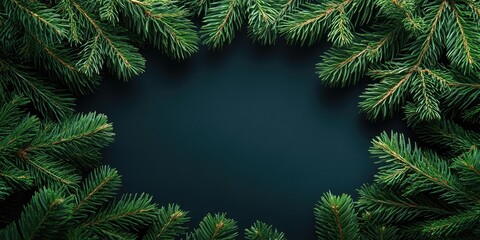 Aufkleber - Christmas background featuring a frame of fir branches and copyspace.