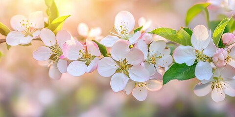 Poster - Apple tree branch with blossoms, blooming trees in spring.