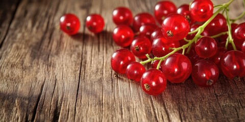 Poster - Fresh red currants on a wooden table, close-up image with selective focus.