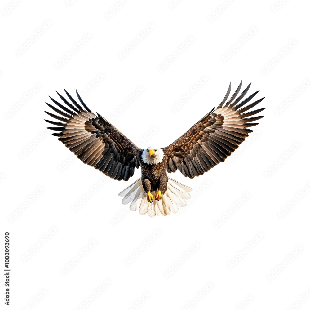 American bald eagle in majestic flight with wings spread wide- isolated ...
