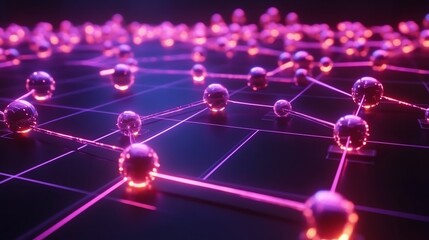 Leinwandbilder - Abstract network visualization with glowing nodes and connections on a grid.