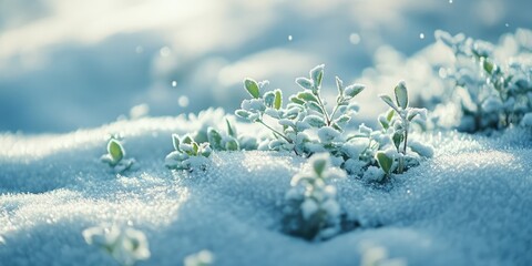 Leinwandbilder - Close-up of plants in a snowfield.